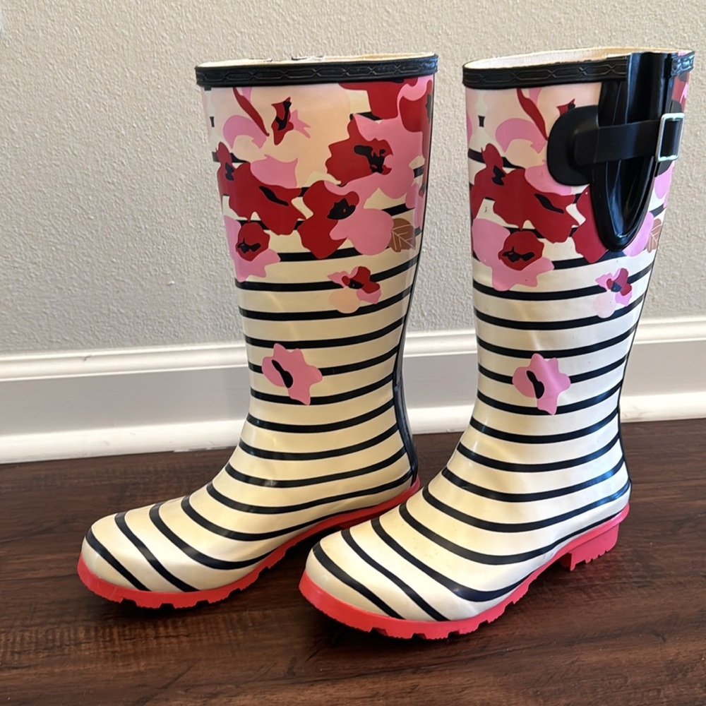 Black + White Striped & Floral Garden or Rain Boots - Fun, Bold & Weather-Ready! - Picture 11 of 12